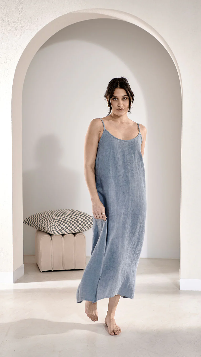 Fundamental Midi Linen Slip Dress - Blue