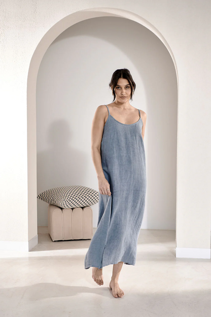 Fundamental Midi Linen Slip Dress - Blue