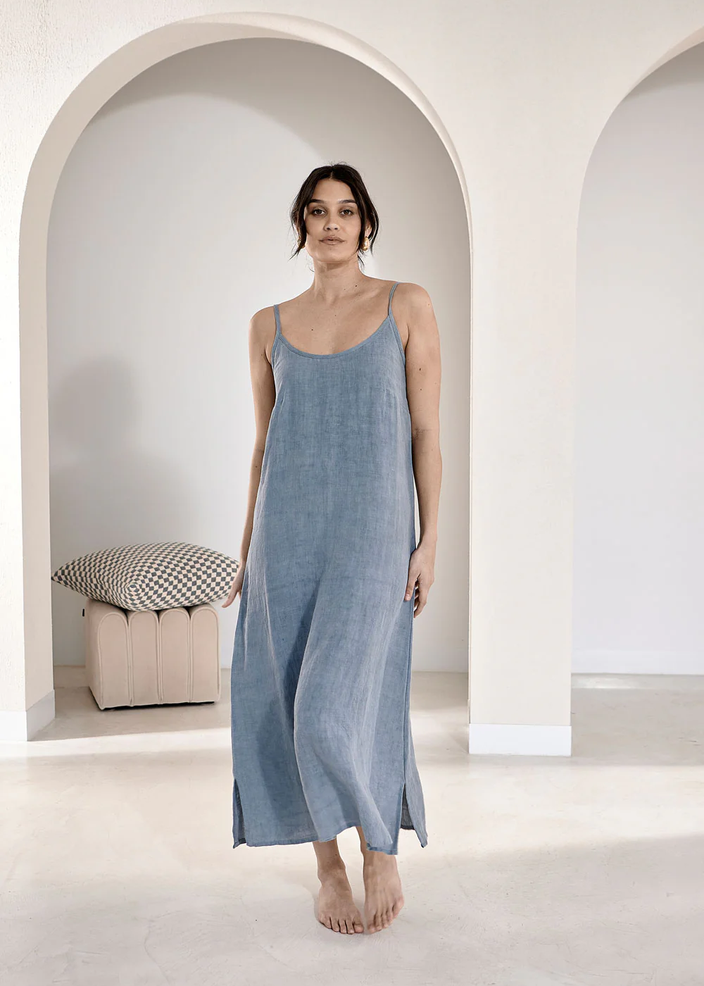 Fundamental Midi Linen Slip Dress - Blue