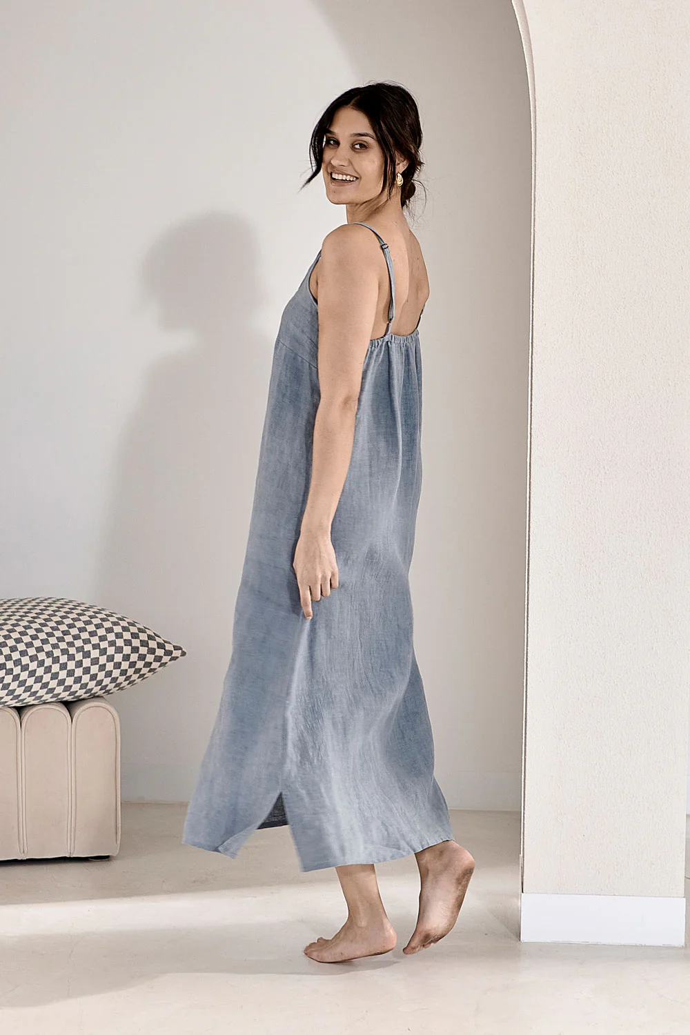 Fundamental Midi Linen Slip Dress - Blue
