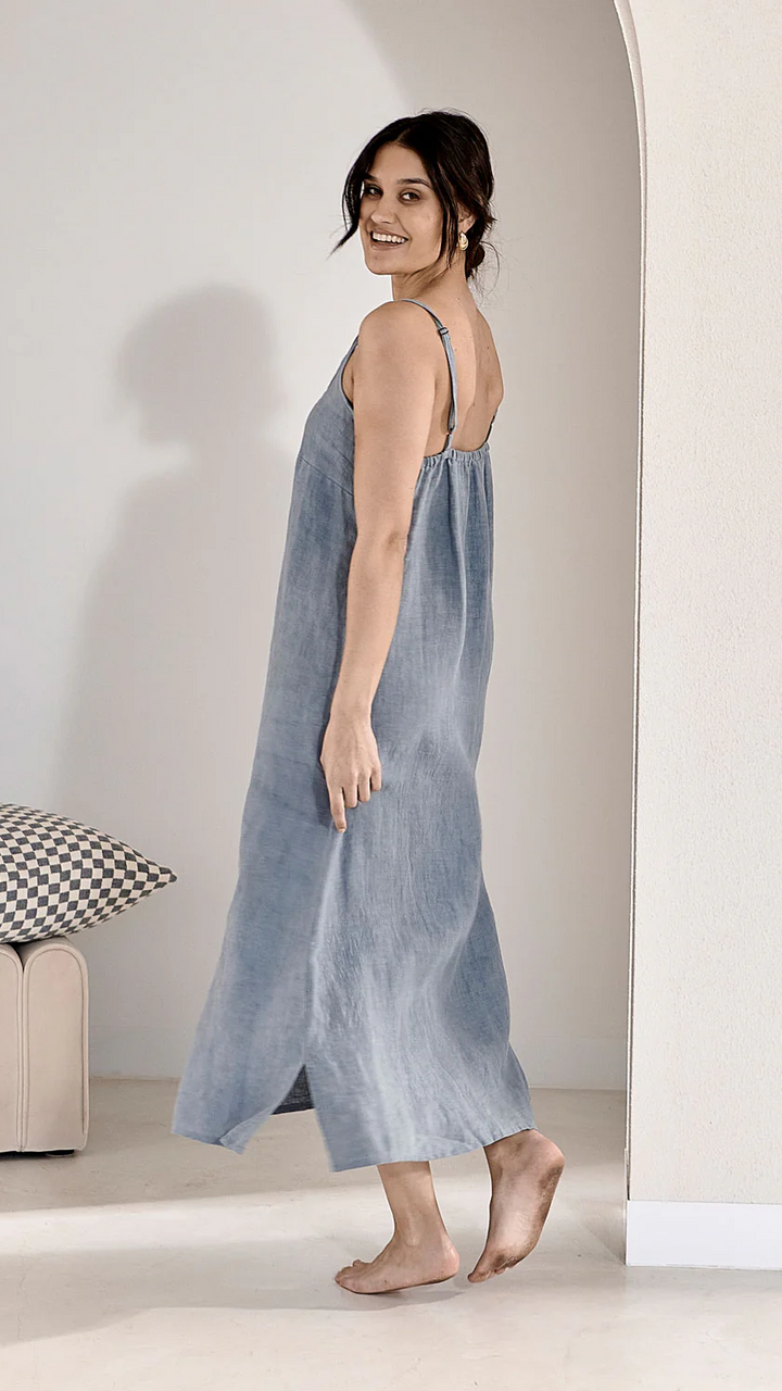 Fundamental Midi Linen Slip Dress - Blue