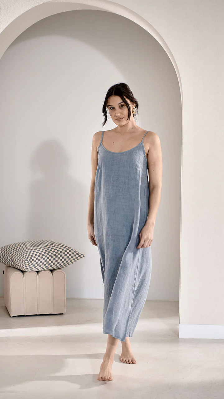 Fundamental Midi Linen Slip Dress - Blue