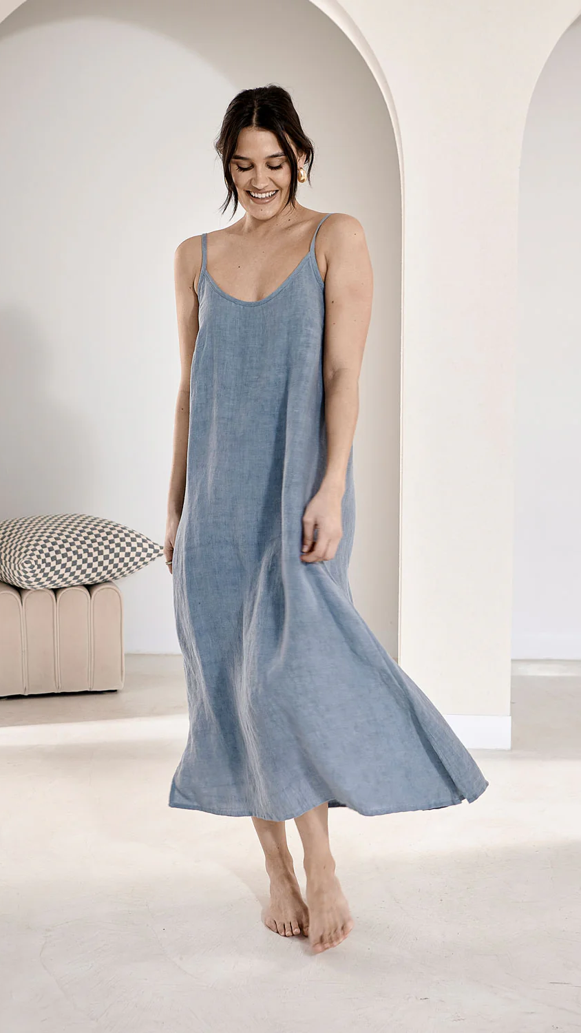Fundamental Midi Linen Slip Dress - Blue