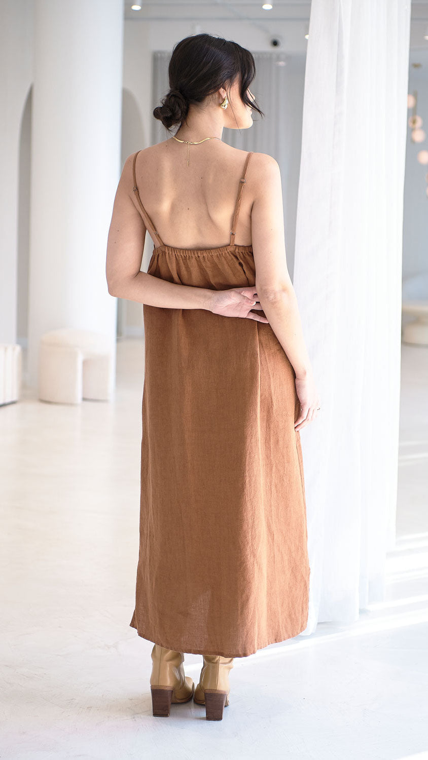 Fundamental Midi Linen Slip Dress - Nutmeg