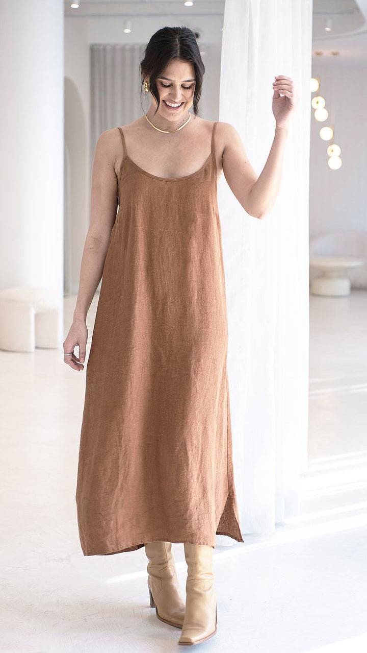 Fundamental Midi Linen Slip Dress - Nutmeg