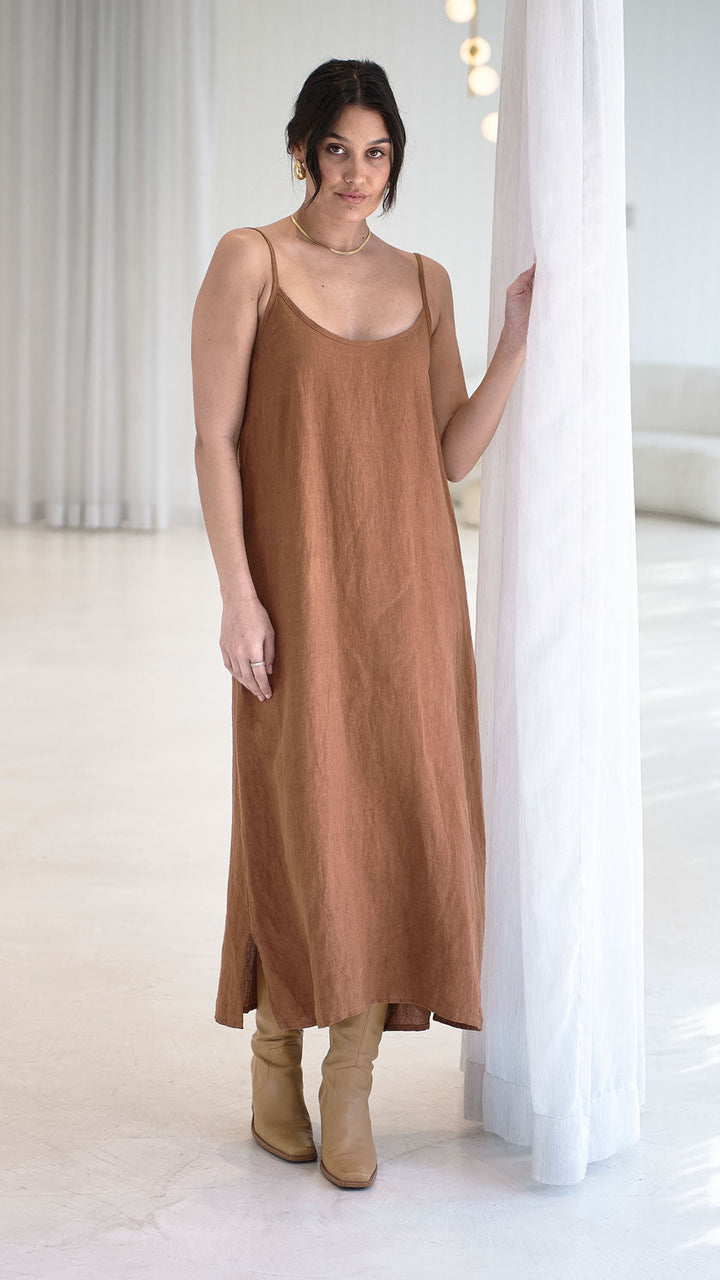Fundamental Midi Linen Slip Dress - Nutmeg
