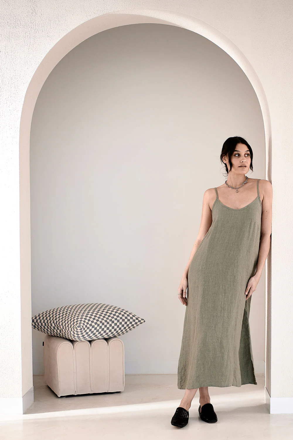 Fundamental Midi Linen Slip Dress - Pistachio