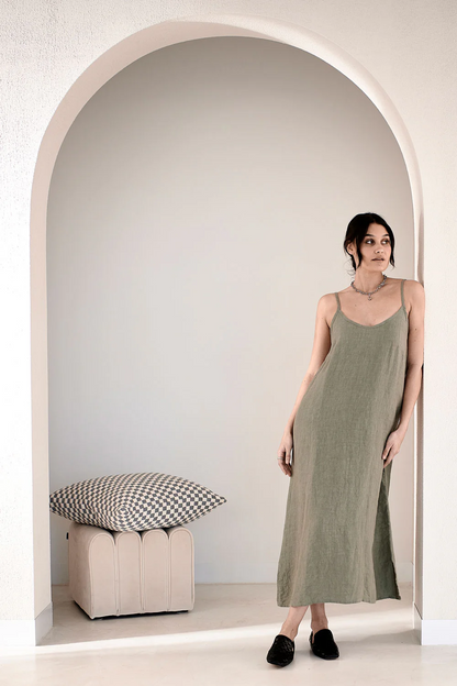 Fundamental Midi Linen Slip Dress - Pistachio