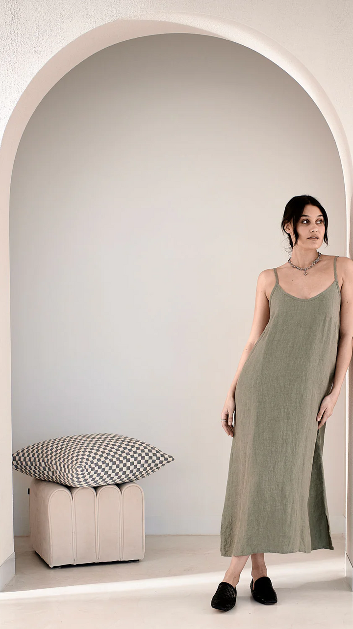 Fundamental Midi Linen Slip Dress - Pistachio