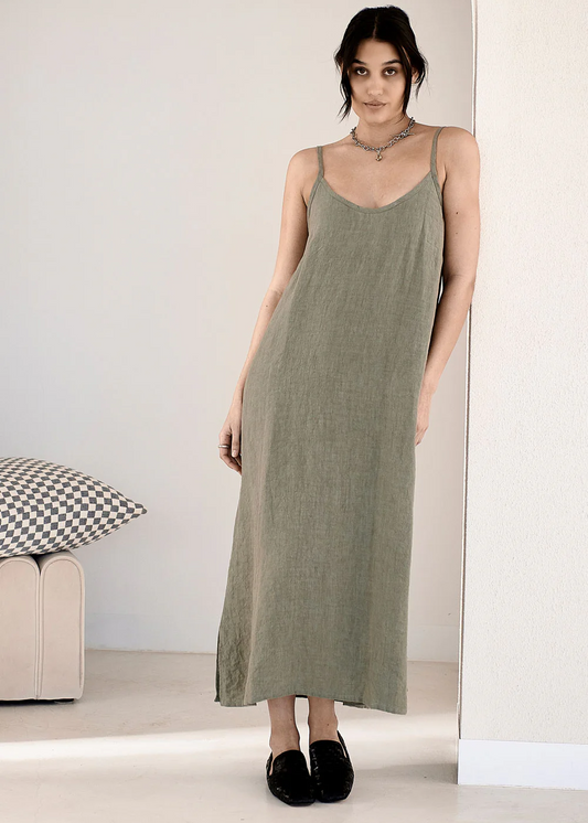 Fundamental Midi Linen Slip Dress - Pistachio
