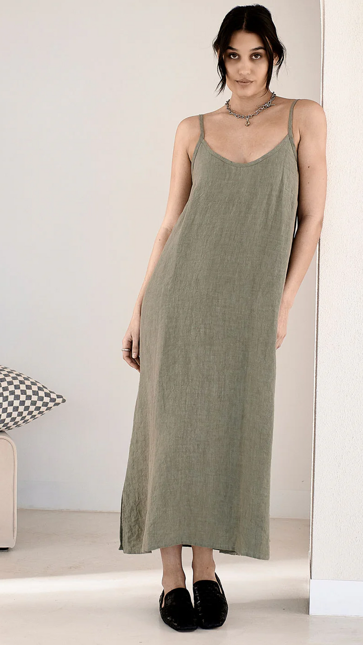 Fundamental Midi Linen Slip Dress - Pistachio
