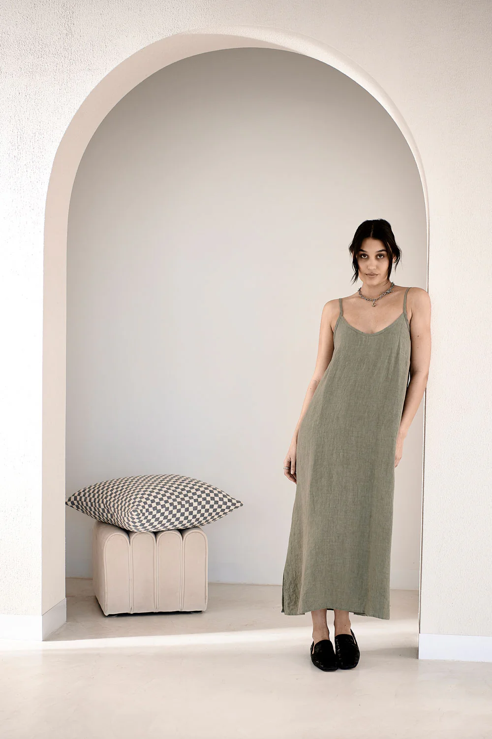 Fundamental Midi Linen Slip Dress - Pistachio