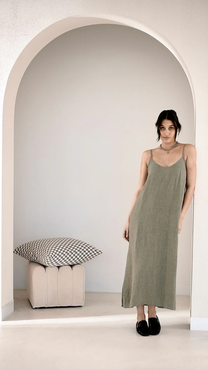 Fundamental Midi Linen Slip Dress - Pistachio
