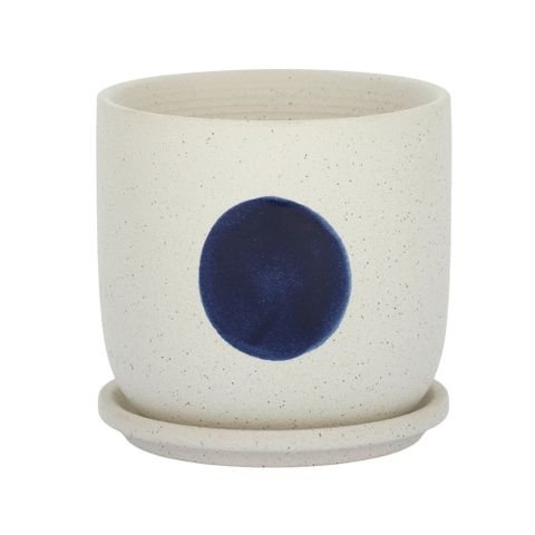 Ceramic Blot Pot With Saucer White/Navy - Large