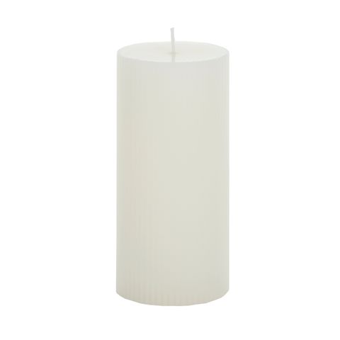 Ribbed Pillar Candle - White