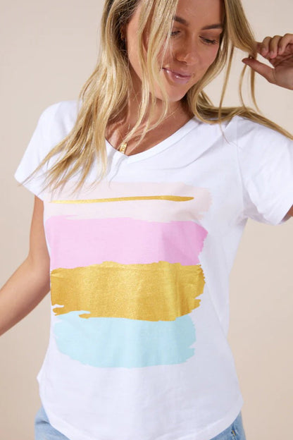 Goldie T-Shirt - White/Painted Stripes