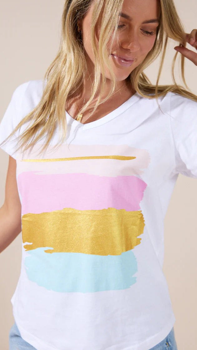 Goldie T-Shirt - White/Painted Stripes