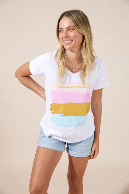 Goldie T-Shirt - White/Painted Stripes