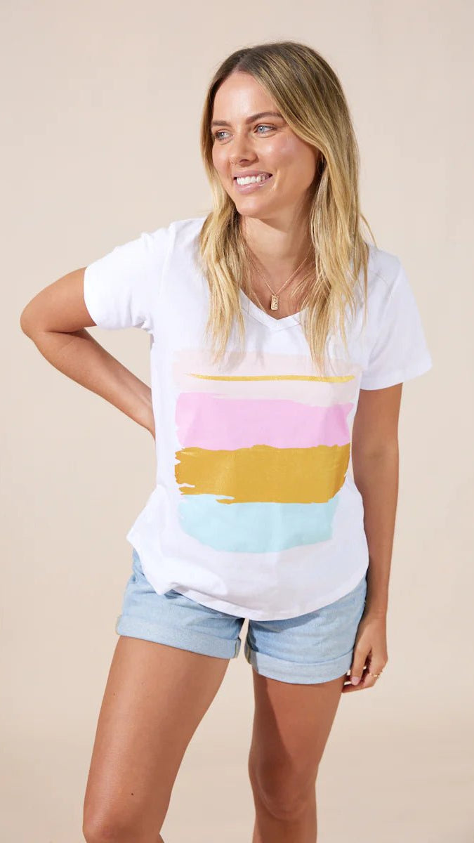 Goldie T-Shirt - White/Painted Stripes