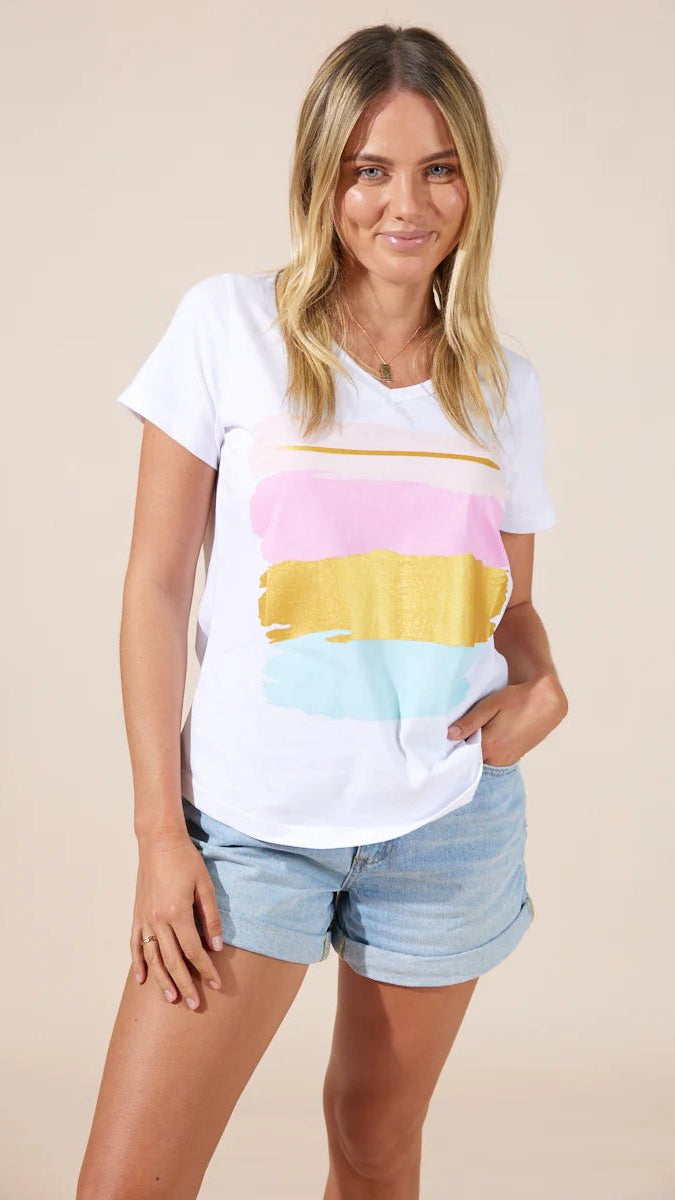 Goldie T-Shirt - White/Painted Stripes