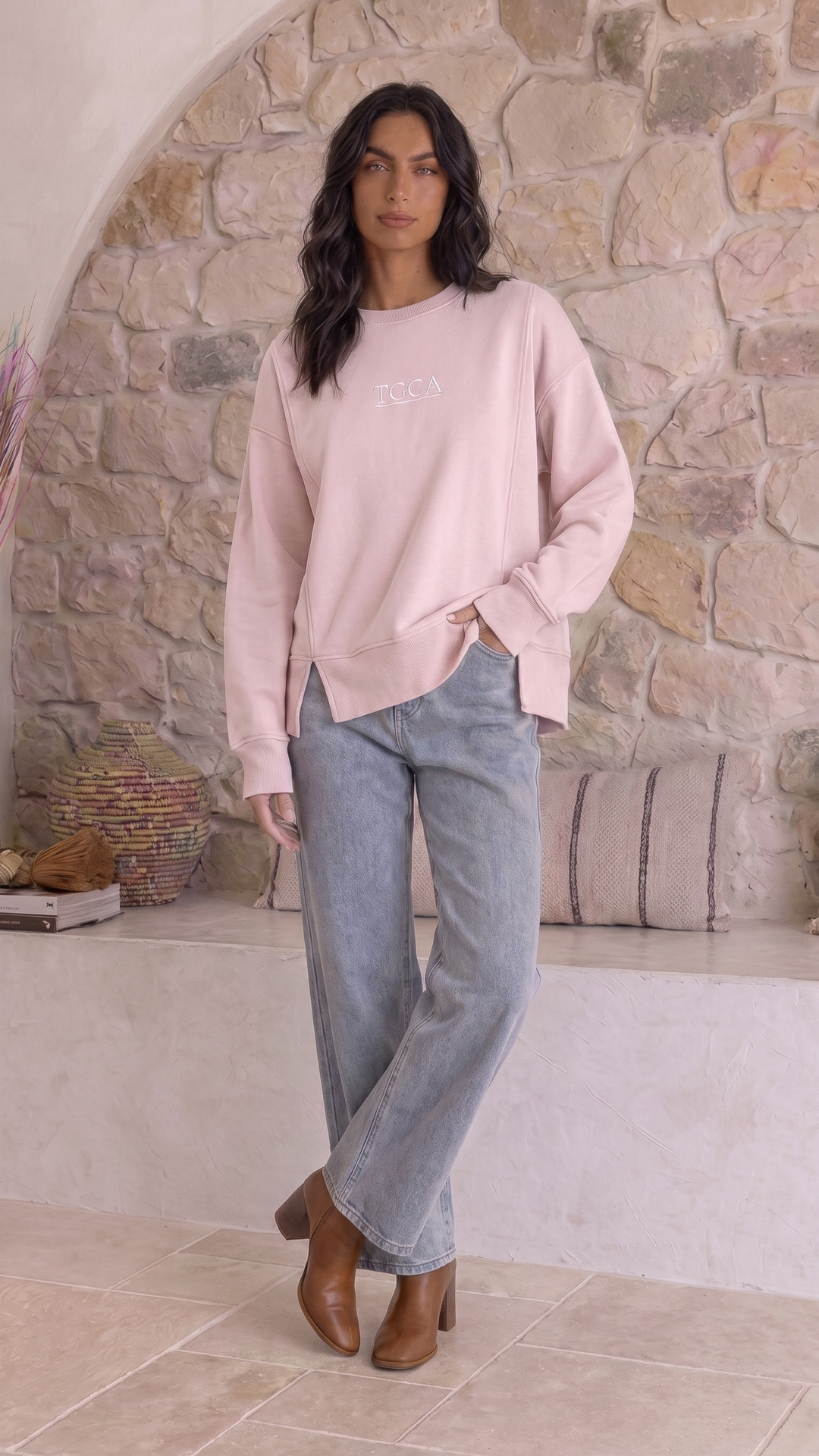 TGCA Vintage Grace Sweater - Soft Dusty Pink