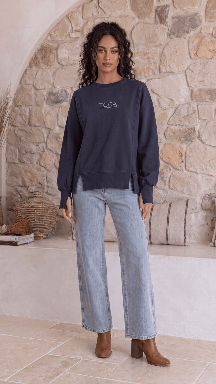 TGCA Vintage Grace Sweater - Classic Navy