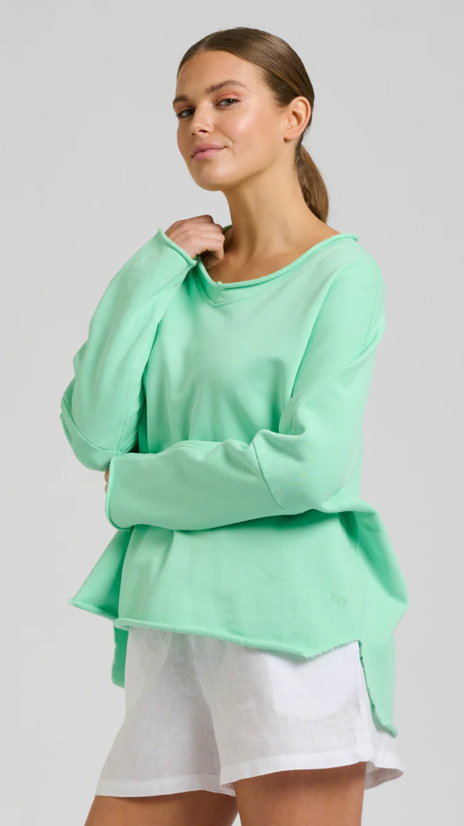 Raw V Neck Sweatshirt - Seafoam