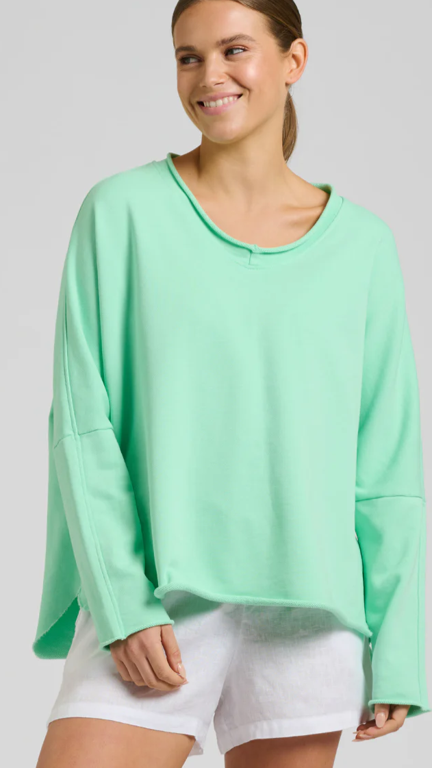 Raw V Neck Sweatshirt - Seafoam