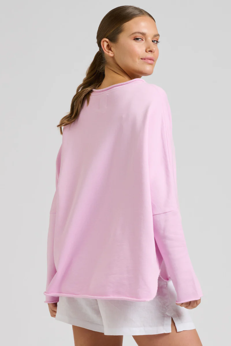 Raw V Neck Sweatshirt - Baby Pink