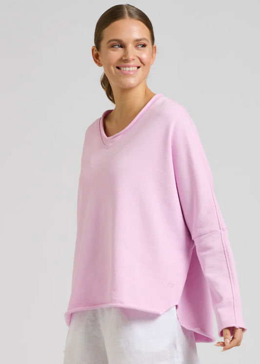 Raw V Neck Sweatshirt - Baby Pink