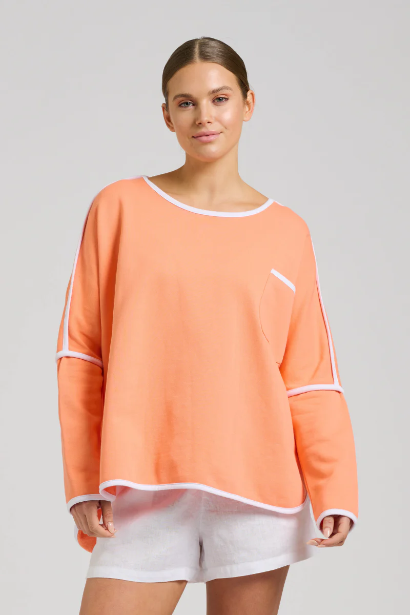 Ringer Cotton Sweatshirt - Melon
