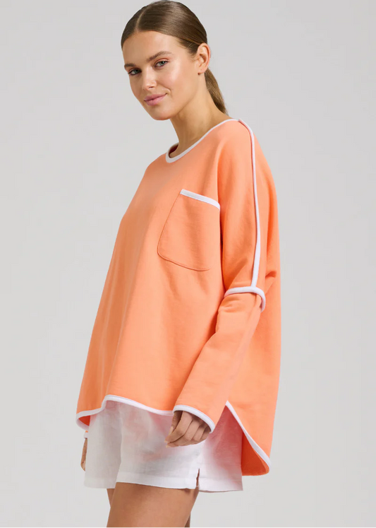 Ringer Cotton Sweatshirt - Melon