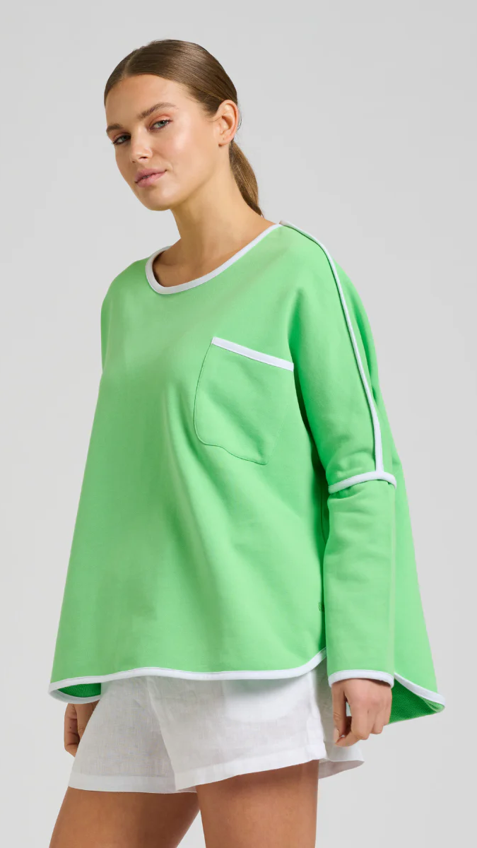 Ringer Cotton Sweatshirt - Apple Green