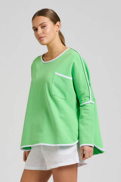 Ringer Cotton Sweatshirt - Apple Green