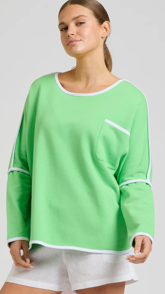 Ringer Cotton Sweatshirt - Apple Green