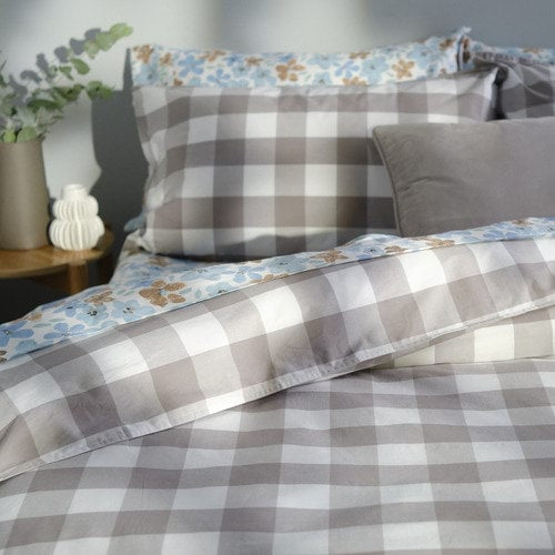 Modella Gingham Quilt Cover Set (Double) - Grey