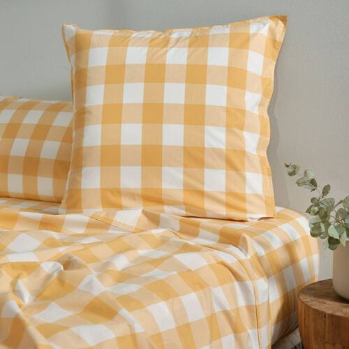 Modella Gingham European Pillowcase Pair Canningvale Mustard Euro