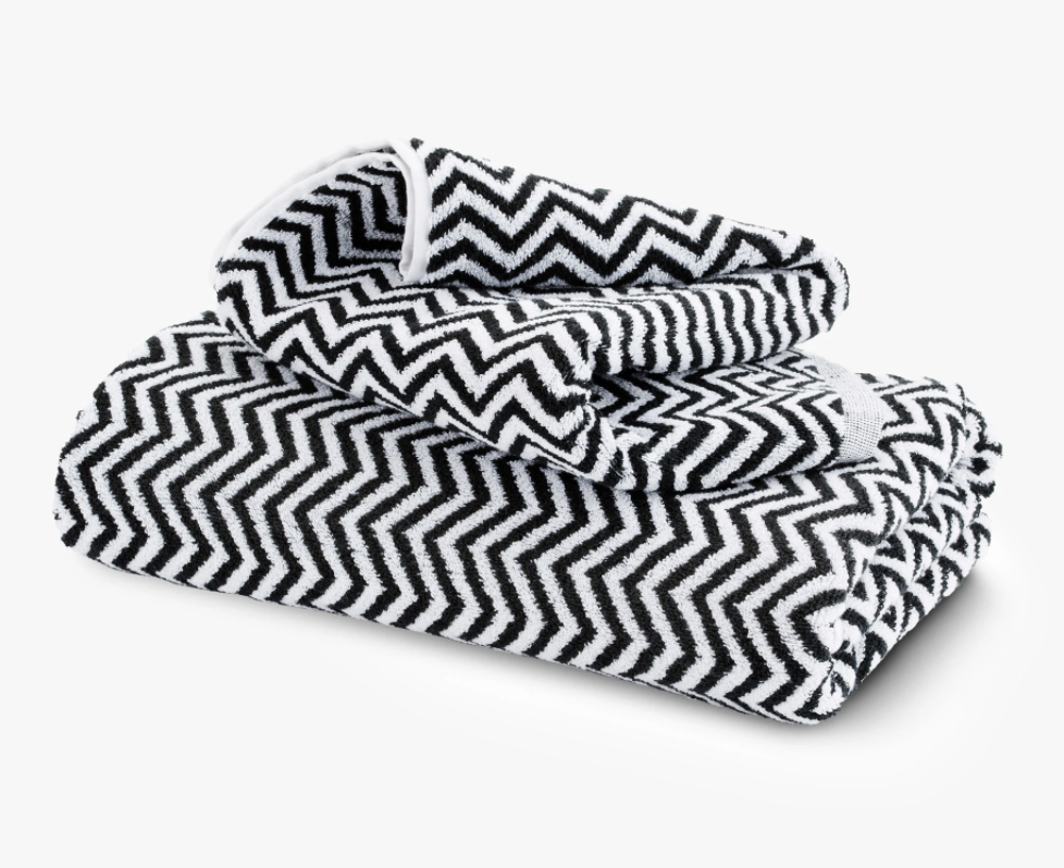 Herringbone Bath Towel - Black/White