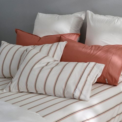 Vintage Softwash Cotton Stripe Fitted Sheet & Pillowcase (Queen) - Stone/Grey