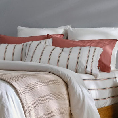 Vintage Softwash Cotton Stripe Fitted Sheet & Pillowcase (King) - Stone/Grey