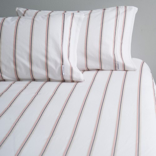 Vintage Softwash Cotton Stripe Fitted Sheet &amp; Pillowcase (Double) - Stone/Grey