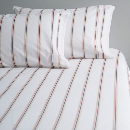Vintage Softwash Cotton Stripe Fitted Sheet & Pillowcase (King) - Stone/Grey