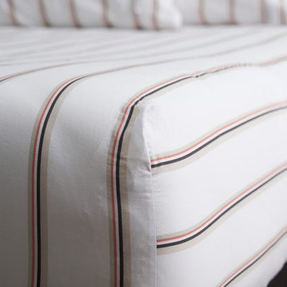 Vintage Softwash Cotton Stripe Fitted Sheet & Pillowcase (King) - Stone/Grey