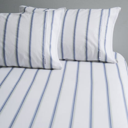 Vintage Softwash Cotton Stripe Fitted Sheet & Pillowcase Set (Double) - Denim/Green