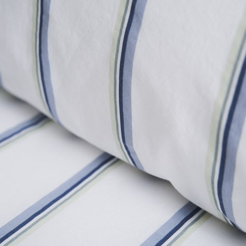 Vintage Softwash Cotton Stripe Fitted Sheet &amp; Pillowcase Set (Double) - Denim/Green