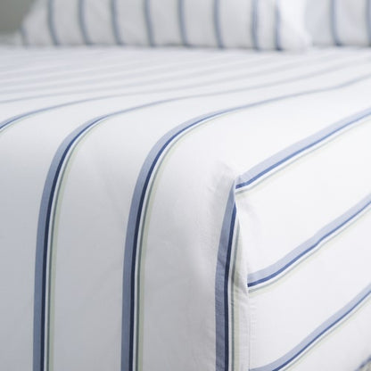 Vintage Softwash Cotton Stripe Fitted Sheet & Pillowcase Set (Double) - Denim/Green